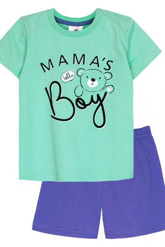 Комплект для мальчика (футболка_шорты) 42107 (М) (Ментол/синий) - Лазар-Текс