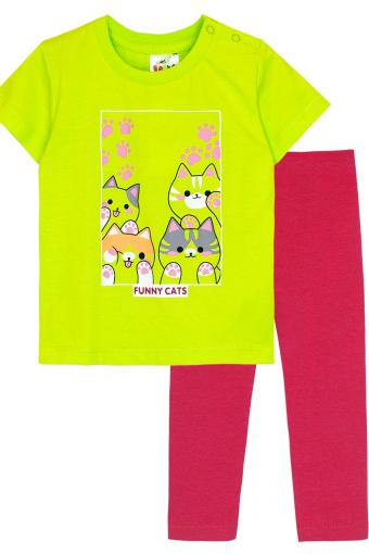 Комплект для девочки (футболка_лосины) 41135 (м) (Салатовый/малиновый) - Лазар-Текс