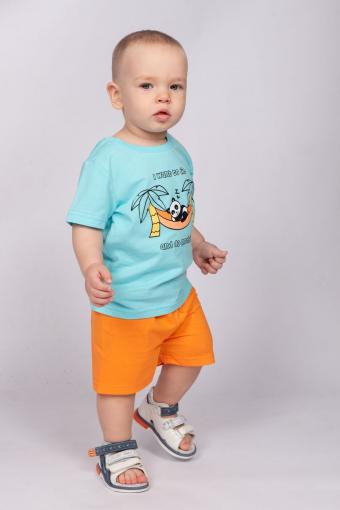 Комплект для мальчика (футболка_шорты) 42108 (м) (Яр.бирюзовый/оранжевый) (Фото 2)