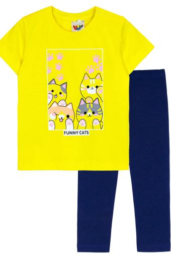 Комплект для девочки (футболка_лосины) 41135 (м) (Желтый/т.синий) - Лазар-Текс