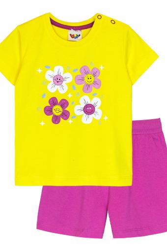 Комплект для девочки (футболка_шорты) 41131 (м) (Желтый/фуксия) - Лазар-Текс